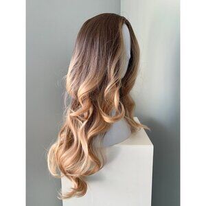 Ombre Brown Curled Wig with Blonde Highlights - Gia